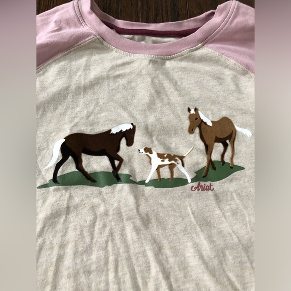 Ariat Girls M (10Y) Organic Cotton Pink/Creme Long-Sleeve Tee w/Velvet Horse/Dog - Picture 5 of 11